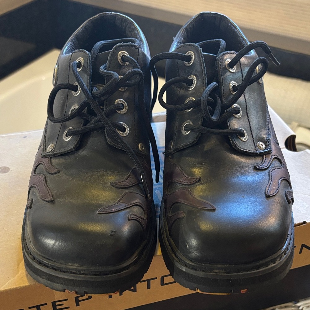Harley-Davidson Black Leather Combat Motorcycle Oxford shoes